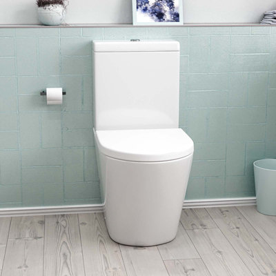 Nes Home Rimless Close Coupled WC Toilet Pan Cistern and Soft Close Seat Bathroom