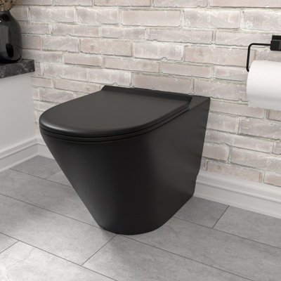 Nes Home Rimless Round Back To Wall Toilet Pan & Soft Close Seat Matte Black