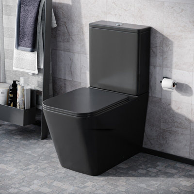 Nes Home Rimless Square Close Coupled Toilet Pan, Cistern & Seat Matte Black