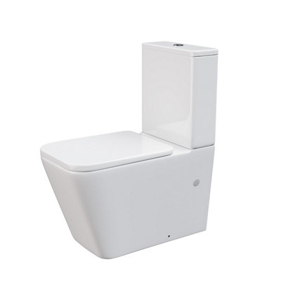 Nes Home Rimless Square Closed Coupled Modern Toilet Seat and WC Cistern White