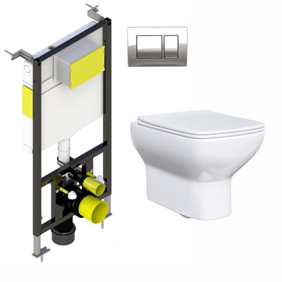 Nes Home Rimless Square Wall Hung Toilet Pan with Soft Close Seat & Wall Frame