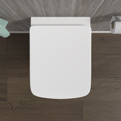 Nes Home Rimless Square Wall Hung Toilet Pan with Soft Close Toilet Seat White