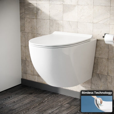Nes Home Rimless Wall Hung Toilet Pan + Soft Close Toilet Seat