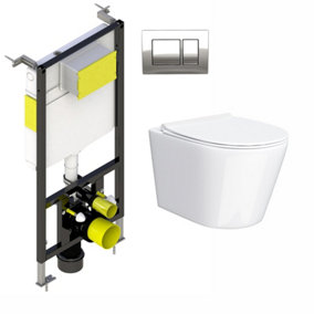 Nes Home Rimless Wall Hung Toilet with Soft Close Seat and Wall Frame System