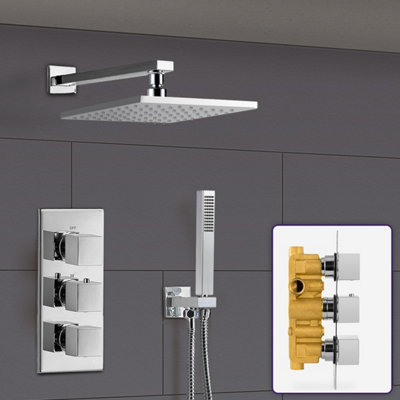 Nes Home Rose 2 Way Square Concealed Thermostatic Mixer Valve Hand Held ...