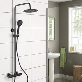 Nes Home Round Black Exposed Thermostatic Shower Mixer with Slider Rail Kit