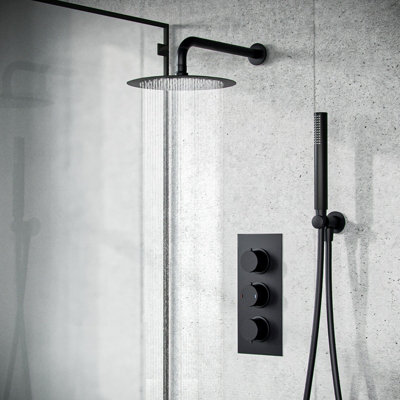 Nes Home Round Black Matte Thermostatic Concealed Shower, Head and Hand Held Set Price Comparisons | Compare The Build