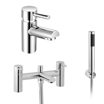 Nes Home Round Deck Mounted Bath Shower Mixer With Handset & Basin Single Lever Mixer Tap