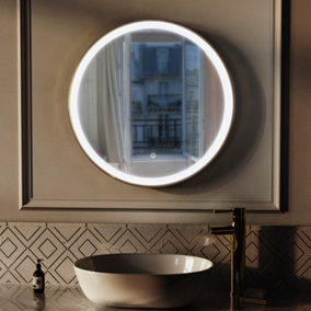 Nes Home Round Demist LED Bathroom Mirror Touch Sensor Brushed Brass 600mm