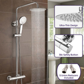 Nes Home Round Exposed Thermostatic Kit, Ultra Thin Head Shower Mixer, handheld With Slide Rail Set Chrome