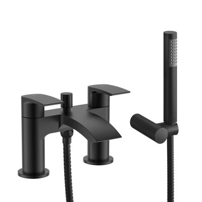 Nes Home Round Matte Black Waterfall Basin Mixer and Bath Mixer Taps with Waste
