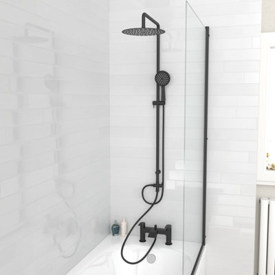 Nes Home Round Shower Bath Mixer Tap, Handset & Riser Rail Kit Matte Black