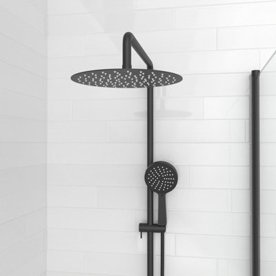 Nes Home Round Shower Bath Mixer Tap, Handset & Riser Rail Kit Matte Black
