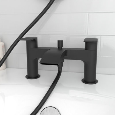 Nes Home Round Shower Bath Mixer Tap, Handset & Riser Rail Kit Matte Black