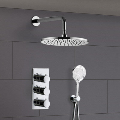 Nes Home Round Shower Head Handset 2 Way 3 Dial Concealed Thermostatic Mixer Price Comparisons | Compare The Build