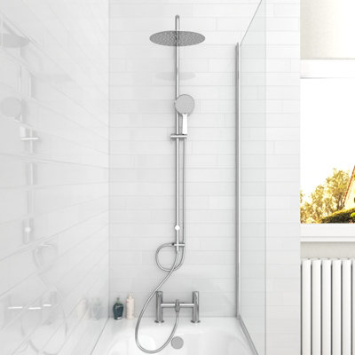 Nes Home Round Shower Mixer With Bath Filler Tap, Handset & Riser Rail Kit