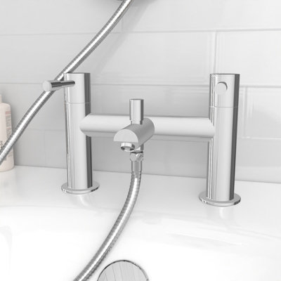 Nes Home Round Shower Mixer With Bath Filler Tap, Handset & Riser Rail Kit