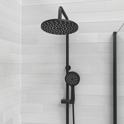 Nes Home Round Shower Riser Rail Kit With Mixer Tap & Handset Matte Black