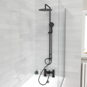 Nes Home Round Shower Riser Rail Kit With Waterfall Mixer & Handset Matte Black