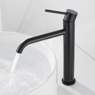 Nes Home Round Single Lever High Rise Bathroom Basin Mono Mixer Matte Black Tap