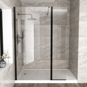 Nes Home Samotha 6mm Tempered Glass Screen Flipper Return Panel Black for Walk-in Shower Enclosure