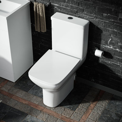 Nes Home Sandra Modern Square Rimless Close Coupled Toilet With Soft Close Seat