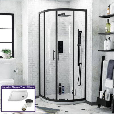 Nes Home Saturn Black Framed Quadrant 800mm Corner Shower Enclosure & Tray