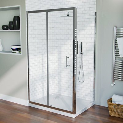 Nes Home Saturn Frameless 1100 x 700mm Shower Sliding Door Enclosure, Tray & Waste