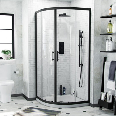 Nes Home Saturn Modern Black Quadrant 900mm Corner Shower Enclosure