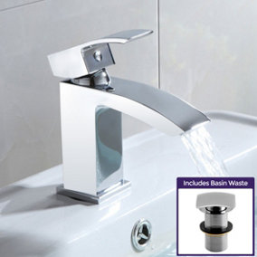 Nes Home Seirra Bathroom Waterfall Basin Mono Mixer Tap & Waste Chrome