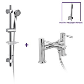 Nes Home Shower Handset and Adjustable Slider Riser Rail Kit with Bath Shower Mixer Tap