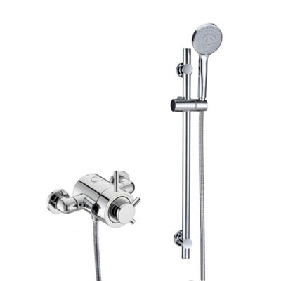 Nes Home Siren Round Exposed Thermostatic Mixer Valve, Slider Rail & Handset Chrome