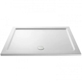 Nes Home Slim 1500 x 800 Rectangular Stone Resin Shower Tray White For Wetroom Enclosure