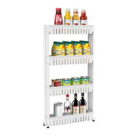 Nes Home Slim 4 Tier Storage Trolley Cart White Kitchen Bathroom Shelf Organiser Rack