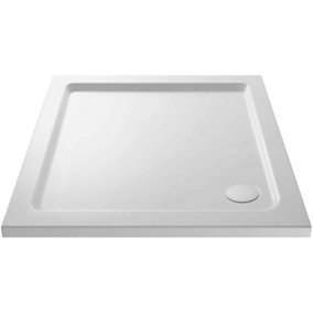 Nes Home Slim 760 x 760 Square Stone Resin Shower Tray For Wetroom Enclosure