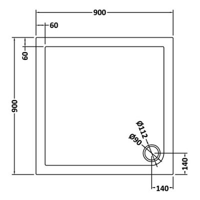 Nes Home Slim 900 x 900 Square Stone Resin Shower Tray For Wetroom Enclosure