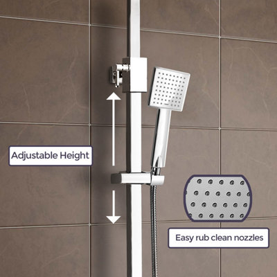 Nes Home Sqaure Exposed Thermostatic Kit, Ultra Thin Head Shower Mixer, handheld With Slide Rail Set Chrome