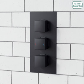 Nes Home Square 3 Dial 2 Outlet Concealed Thermostatic Shower Matt Black