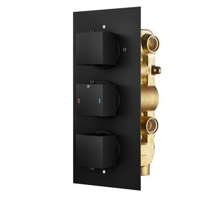 Nes Home Square 3 Dial 3 Outlet Concealed Thermostatic Shower Matt Black - 3