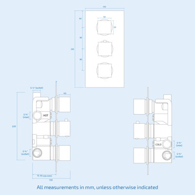 Nes Home Square 3 Dial 3 Outlet Concealed Thermostatic Shower Matt Black - 7
