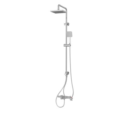 Eros Chrome Wall Mounted Thermostatic Bath Shower Mixer Tap & 3 Way Square Rigid Riser Shower Rail Kit Modern Square Design