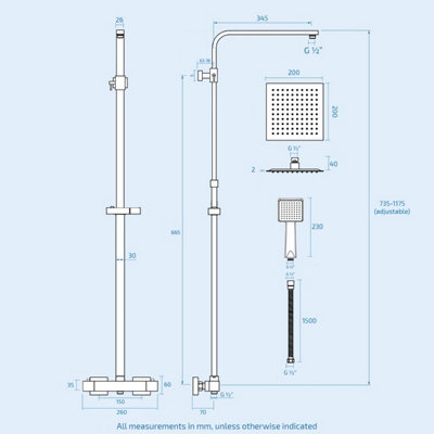 Nes Home Square Chrome Exposed Twin Head Thermostatic Mixer Shower - 6