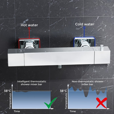 Nes Home | Swan Square Shower Head Thermostatic Exposed Bar Mixer Valve