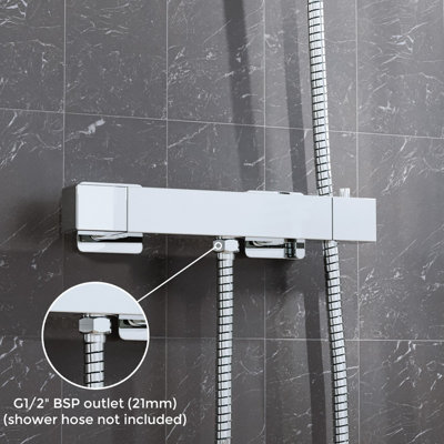 Nes Home | Swan Square Shower Head Thermostatic Exposed Bar Mixer Valve