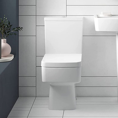 Nes Home Square Close Coupled Toilet Pan With Toilet Seat & Cistern