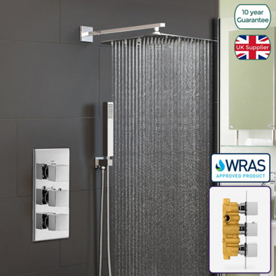 Nes Home Square Concealed Thermostatic Mixer Valve Hand Held 350mm Shower Head Set Orta