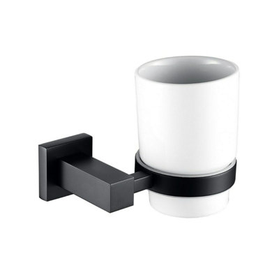 Nes Home Square Matte Black Single Tumbler Cup and Holder Set