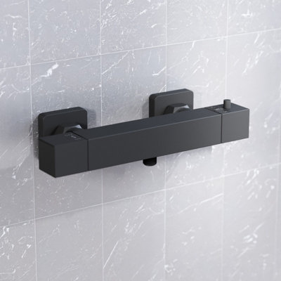 Nes Home Square Matte Black  Thermostatic Shower Bar Valve with Single Outlet