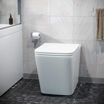 Nes Home Square Rimless Back To Wall Toilet With UF Seat White