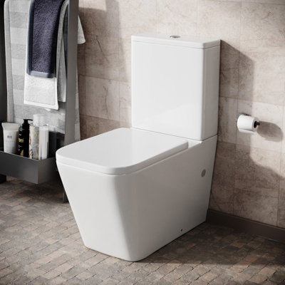 Nes Home Square Rimless Close Coupled Toilet, Cistern And Soft Close Toilet Seat